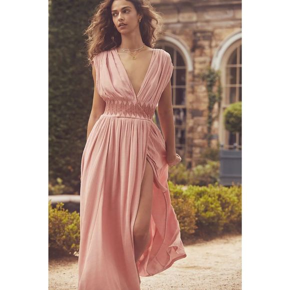 New Free People Devon Midi Dress in Pink Size Large Maxi